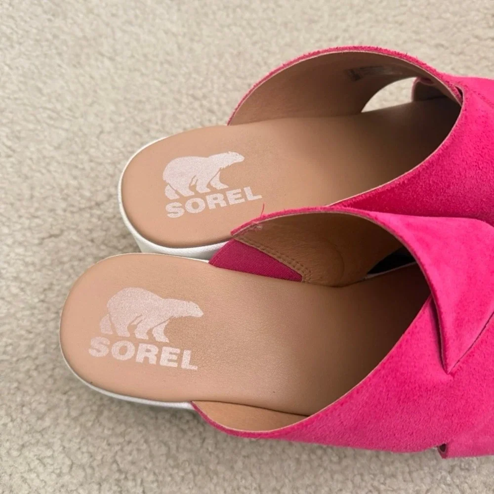 Sorel Cameron Flatform Slide Sandals Pink Suede Womens 9 Platform Summer‎